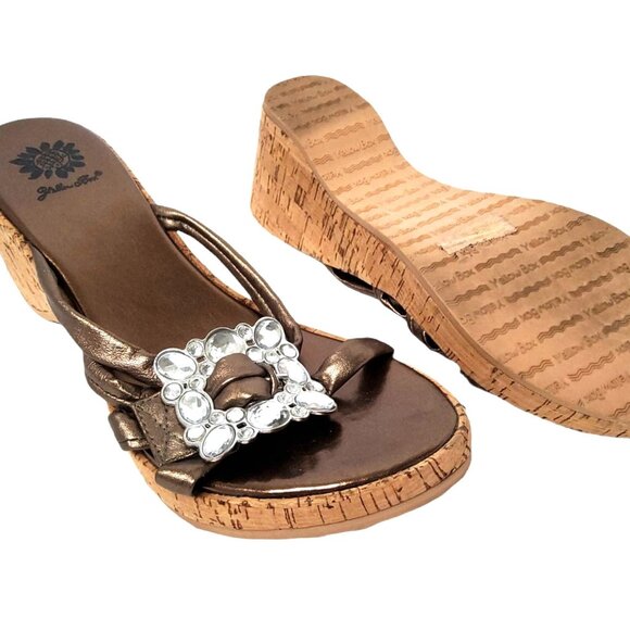 yellow box womens buckle studded accent slip on copper color 3" wedge sandals - Picture 5 of 5